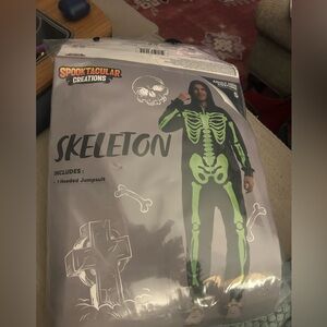 ••Spooktacular Creations Skeleton Glow In Dark Zip Up Hooded Jumpsuit Adult SM